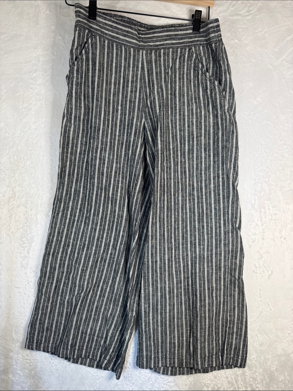 Max Studi Medium Striped Wide Leg Linen-Blend Pants in Gray & White